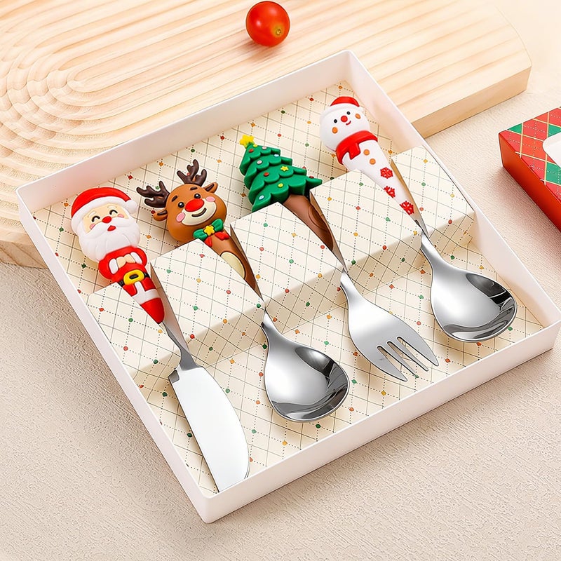 Boulder Bee Christmas Utensil Set | Reusable Portable Cutlery Set | Stainless Steel Knife Fork Spoons Gift Box | Includes Themed Utensils (Tree/Santa/Deer/Snowman) | Ideal Christmas Gift - Image 5